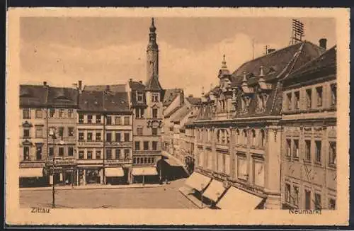 AK Zittau, Neumarkt mit Geschäften