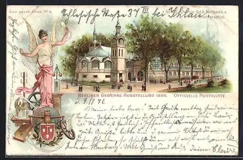 Lithographie Berlin, Gewerbe-Ausstellung 1896 - Gebäude f. Chemie, Optik, Mechanik und Photographie