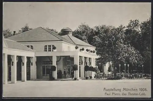 AK München, Ausstellung 1908, Blick zum Theater-Café