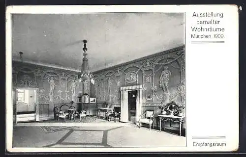 AK München, Ausstellung bemalter Wohnräume 1909, Empfangsraum, Innenansicht
