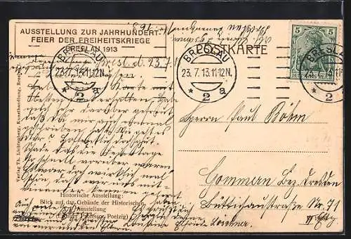 AK Breslau, Ausstellung zur Jahrhundertfeier der Freiheitskriege 1913, Das Gebäude der Historischen Ausstellung