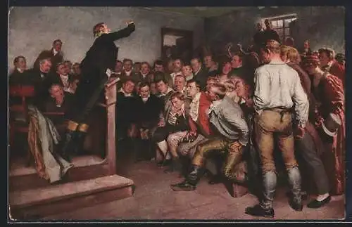 Künstler-AK Arthur Kampf: Breslau, Professor Steffens begeistert zur Volkserhebung, 1813