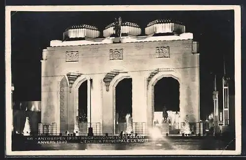 AK Antwerpen, Ausstellung 1930, Hoofdingang in de Nacht