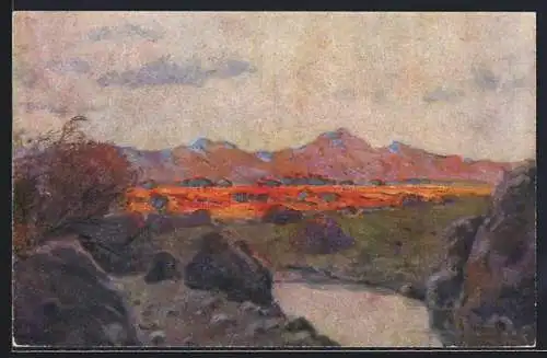 Künstler-AK Deutsch-Südwestafrika, Landschaftspartie