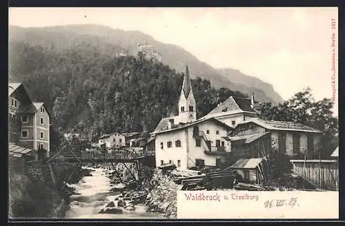 AK Waidbruck, Flusspartie mit Blick auf Trostburg