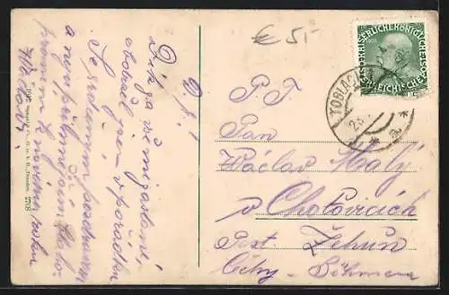 AK Toblach, Hotel Toblach mit Gipfelpanorama, Seepartie