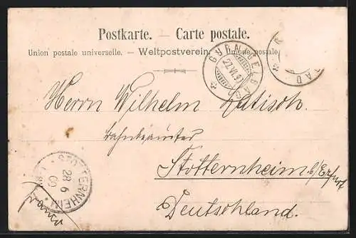 Künstler-AK Gurnigel-Bad, Ortsansicht mit Springbrunnen