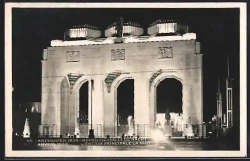 AK Antwerpen, Ausstellung 1930, Hoofdingang in de Nacht