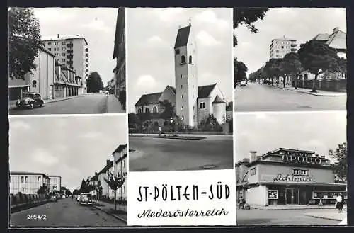 AK St. Pölten-Süd /Niederösterreich, Apollo Lichtspiele, Strassenpartie mit VW Bus