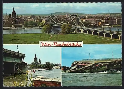 AK Wien, Ansichten der Reichsbrücke und dem Einsturz