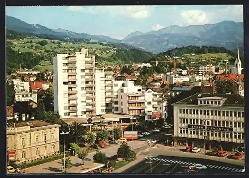AK Vorarlberg, Gartenstadt Dornbirn mit Bahnhofsplatz