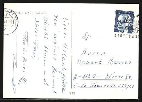 AK Stuttgart, Rathaus mit Uhrenturm