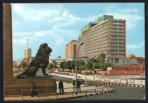 AK Kairo, Hilton Hotel mit Löwenstatue