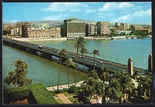 AK Kairo, El-Tahrir Brücke, Shepheards und Semiramis Hotel