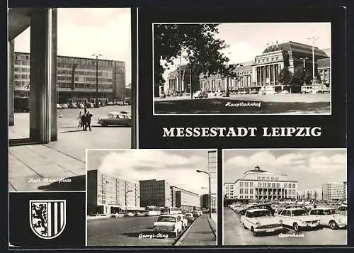 AK Leipzig, Messestadt, Opernhaus, Karl-Marx-Platz, Hauptbahnhof