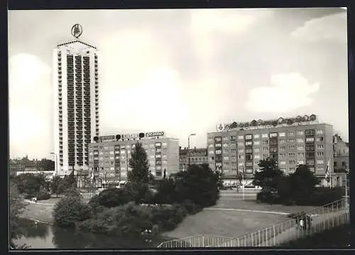 AK Leipzig, Georgiring mit Wohnhochhaus aus der Vogelschau