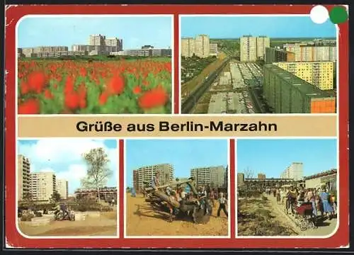 AK Berlin-Marzahn, Hochhäuser in Marzahn, Kinderspielplatz