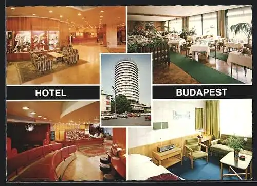 AK Budapest, Hotel Budapest mit Innenansichten
