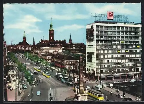 AK Copenhagen, View over Vesterbro Passage, Strassenbahn