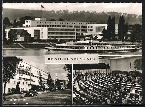 AK Bonn, Bundeshaus Vorderansicht, Innenansicht Plenarsaal