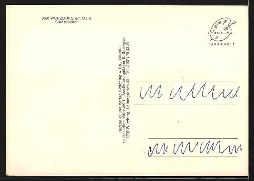 AK Würzburg am Main, Stadttheater mit Strasse aus der Vogelschau