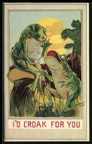 Künstler-AK Frosch singt für eine Froschdame, I`d croak for you