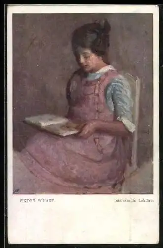 Künstler-AK sign. Viktor Scharf: Junge Frau liest ein Buch