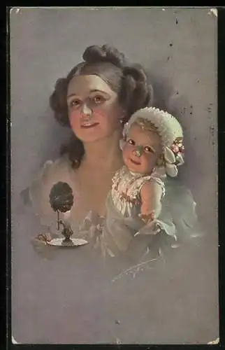 Künstler-AK Ludwig Knoefel, Mutter präsentiert stolz ihr Kind