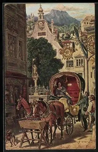 Künstler-AK Moritz von Schwind: die Hochzeitsreise, prachtvolle Pferdekutsche