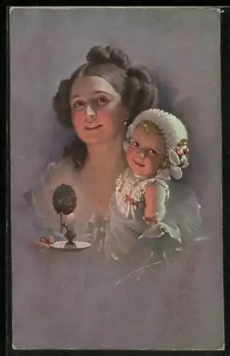 Künstler-AK Ludwig Knoefel, Mutter präsentiert stolz ihr Kind