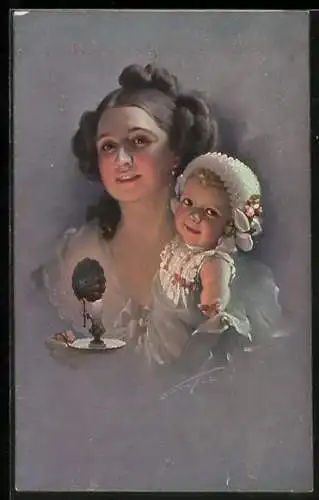 Künstler-AK Ludwig Knoefel, Mutter präsentiert stolz ihr Kind
