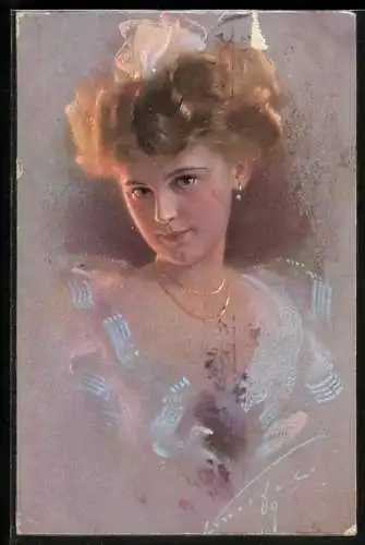 Künstler-AK Ludwig Knoefel: Blonde Schönheit im eleganten Kleid