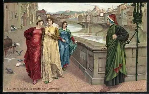 Künstler-AK Holiday: Alighieri Dante, Das Treffen mit Beatrice