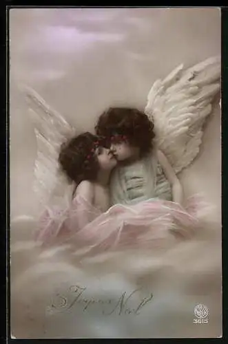 AK Zwei Weihnachtsengel umarmen sich, Joyeux Noel