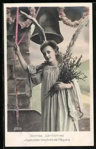 AK Osterengel läutet Glocken, Joyeuses cloches de Paques