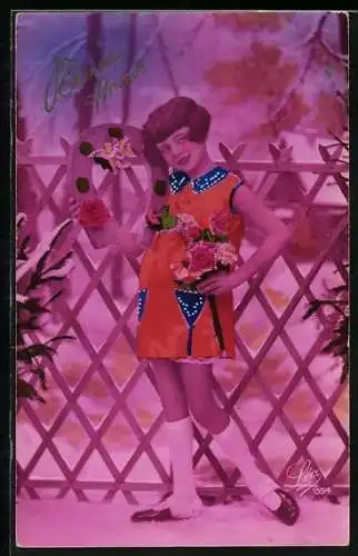 AK Kind mit Hufeisen und Blumen, Bonne Année