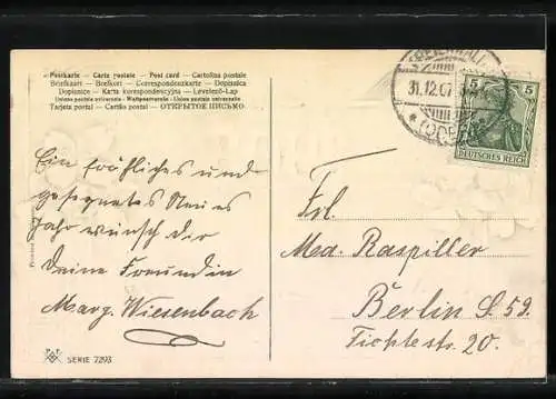 Präge-AK Jahreszahl 1908 mit Kleeblättern