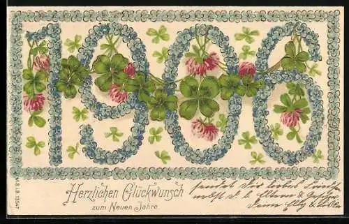 AK Jahreszahl aus Blumen mit Kleeblättern, Neujahrsgruss 1906