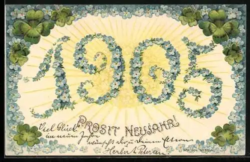 AK Jahreszahl 1905 aus Vergissmeinnicht, Prosit Neujahr!
