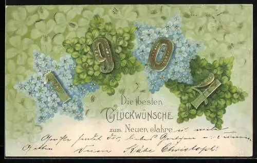 AK Jahreszahl 1904 auf Sternen aus Blumen und Klee, Neujahr