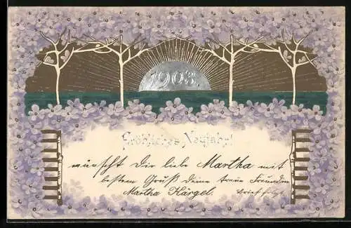AK Sonnenaufgang mit Jahreszahl 1903, Fröhliches Neujahr
