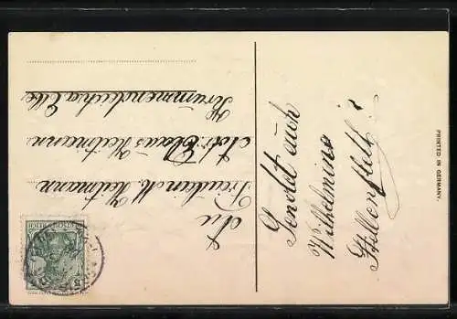 Präge-AK Jahreszahl aus Blumen mit Kleeblättern, Postkasten, Neujahrsgruss 1909