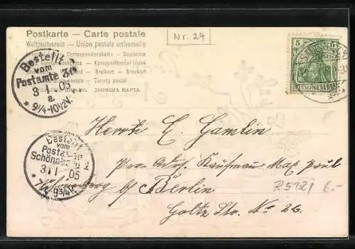 AK Jahreszahl 1905 aus Zaunteilen mit Klee, Prosit Neujahr