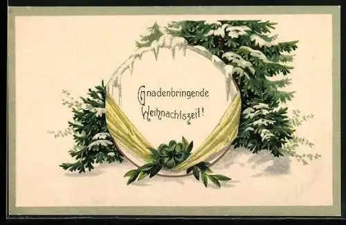 AK Tannenbaum mit Klee im Schnee, Gnadenbringende Weihnachtszeit