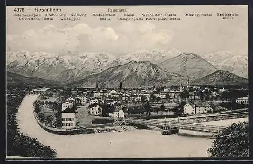 AK Rosenheim / Bayern, Ortsansicht mit Bergpanorama