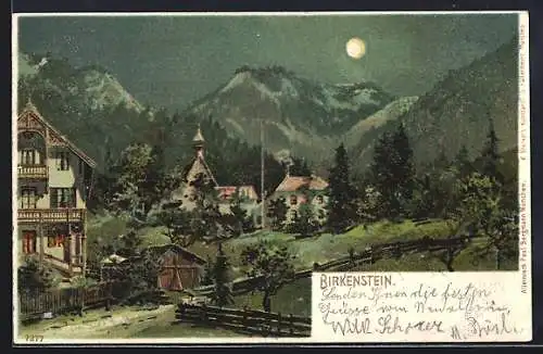 Lithographie Birkenstein, Ortspartie mit Kirche