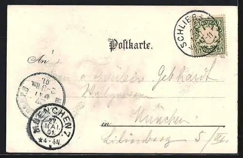 Lithographie Birkenstein, Ortspartie mit Kirche