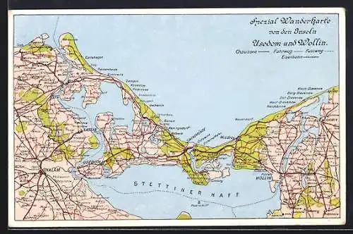AK Usedom, Spezialwanderkarte von den Inseln Usedom und Wollin