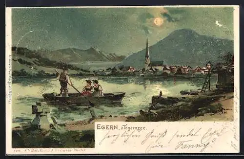 Künstler-AK Egern / Tegernsee, Idylle mit romantischer Rudertour