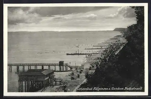 AK Kölpinsee a. Usedom, Badestrand mit Badegästen